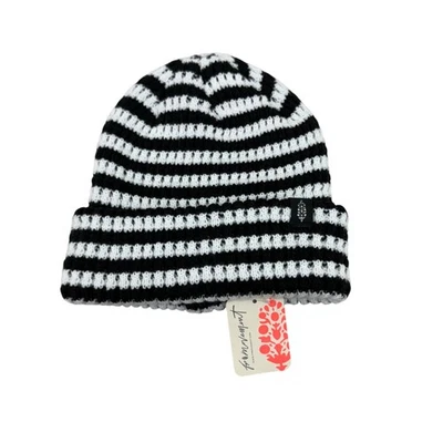 Free People Movement Black White Stripe Knit Cuffed Winter Beanie Hat Cap NEW - Image 1 of 4