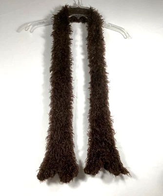 "Bufanda delgada de colección marrón pestañas borrosas Y2K años 90 arte caprichoso peculiar boho 54""x3""" Foto 1 de 4