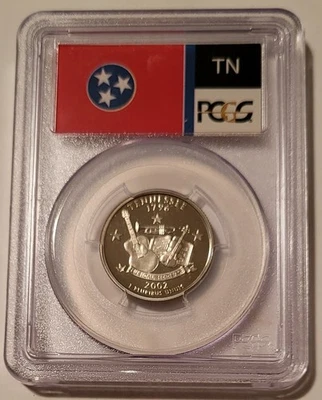 PCGS 2002 S Clad Tennessee State Quarter Unc Proof PR70 DCAM Flag Label (B) - Image 1 of 2