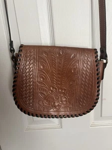 Patricia Nash Genuine Leather Crossbody Purse Bag Tooled Leather Design - Picture 1 of 7