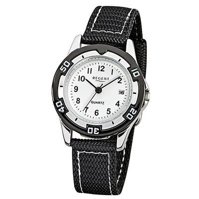 Regent Orologio Bambini Nero Analogico F-318 Tessile Stoff-Armband URF318 - Immagine 1 di 4