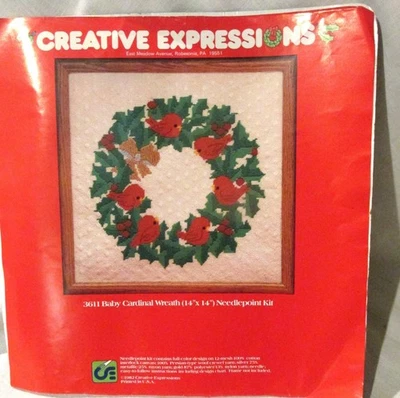 Vtg. 1982 Creative Expessions Baby Cardinal Wreath Needlepoint Kit 3611 Complete - Image 1 of 4