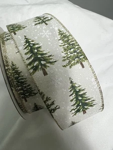 10 Yards 2.5 Inch Wired Ribbon Winter Christmas Sparkly Forrest Trees Holiday - Picture 1 of 2