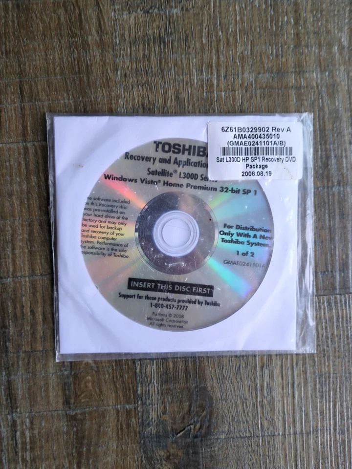 TOSHIBA SATELLITE L300D SERIES - RECOVERY & APPS, DRIVERS NEW Windows Vista Home - Image 1 of 4