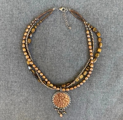 SILPADA Tiger's Eye Bronze Pearl Sterling Silver Necklace N1838 - Image 1 of 4