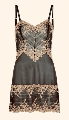 XL Wacoal Lace Embrace Chemise - Charcoal Mesh - Beige Antique Ivory Embroidery - Image 1 of 4