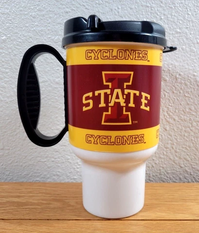 IOWA STATE CYCLONES Logo Plastic Hot Or Cold Cup with Handle & Lid - TRAVEL MUG Cover
