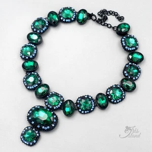 Mujeres Negro Verde Cristal Colgante Gargantilla Collar Destacado Moda Joyería 0301 - Imagen 1 de 7