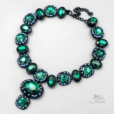 Gargantilla colgante de cristal verde negro para mujer collar distintivo joyería de moda 0301 Foto 1 de 4