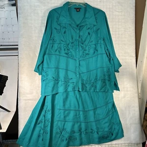 Vintage JUST CLASS Womens Boho Skirt Set Turquoise Maxi 1990s Top 1xl Skirt XL - Picture 1 of 21