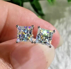 0.50Ct Princess Simulated D/VVS1 Diamond Stud Earrings 14k White Gold Over 4MM - Picture 1 of 4