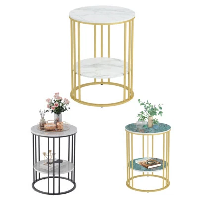 Nordic Modern Round Side End Table With 2 Tier Storage Shelf Stone-top 3 Color - image 1 of 4