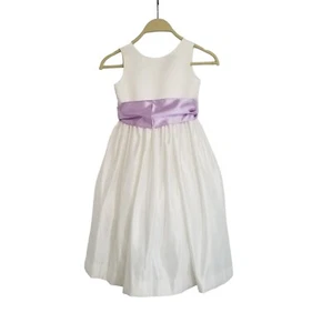Us Angels Ivory Satin Lilac Purple Sash Flower Girl First Communion Dress 6 NWT - Picture 1 of 8