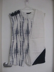 GORDON SMITH WHITE/BLUE SLEEVELESS LINEN BLEND LONG TUNIC TOP SIZE 14 - Picture 1 of 4