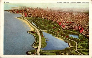 Postkarte Luftaufnahme von Lincoln Park Chicago Illinois Hafen Stadtansicht Vintage - Bild 1 von 2