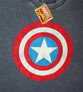 Marvel Comics Captain America Classic Shield T-Shirt New LG Stone Washed Gray - Picture 1 of 2