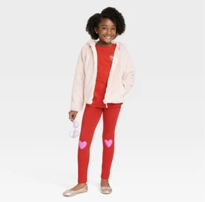 Toddler Girls Cat & Jack Red Heart Leggings Valentines Day Red Small(6/6x) F - Picture 1 of 4