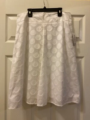 Larry Levine Cotton lined A-line Skirt White Polk Dot Pattern Women Size 10 NWT  - Image 1 of 4