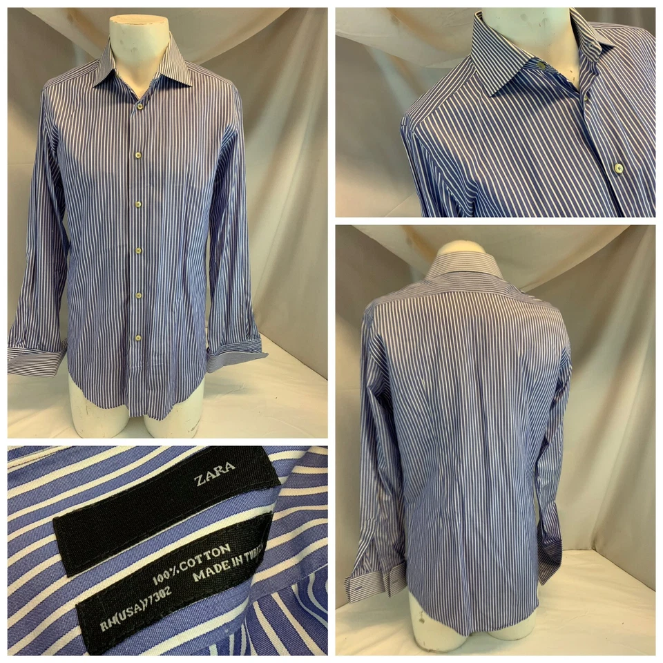 Camisa Zara Puño Francés 15.5 34 Azul Rayas Algodón Delgada Pavo Como Nueva YGI H0-189 Foto 1 de 4