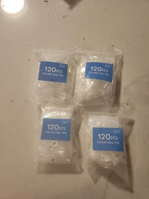 120PC/Bag 4 Pack Transparent Fake Nails Short Square Nails Natural Tips Extend - Image 1 of 4