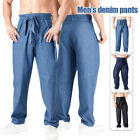 Men Low Crotch Baggy Jeans Pants Belted Chinese Traditional Hanfu Trousers