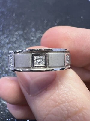 Anillo de oro blanco de 14 quilates con diamantes para hombre talla princesa diamante banda para hombre "ARTCARVED para hombre" Foto 1 de 4