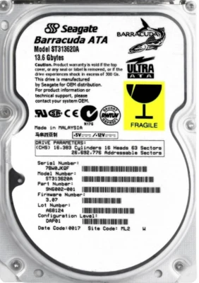 Hard Seagate barracuda ST313620A 13.6GB 7200U/Min 512KB Ide Ata 3.5'' Inch - Image 1 of 3
