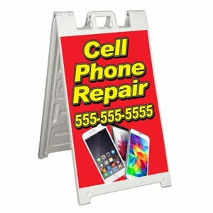 CUSTOMIZABLE CELL PHONE REPAIR Signicade 24x36 Aframe Sidewalk Sign Banner Decal - Picture 1 of 9