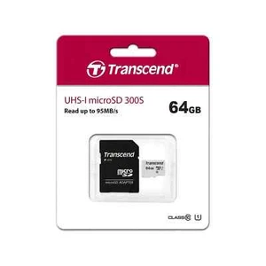 Transcend microSDXC 300S-A 64GB Class 10 UHS-I U1 Karta MicroSD NOWA & ORYGINALNE OPAKOWANIEszybka - Zdjęcie 1 z 1