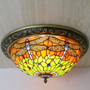 Vintage Middle Ages Pendant Light Tiffany Dragonfly Pattern Shade Ceiling Light - Picture 1 of 10