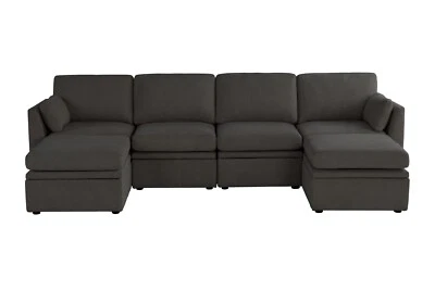 Sofá modular seccional en forma de U Sunlanai sofá salón sofá - gris terciopelo Foto 1 de 4