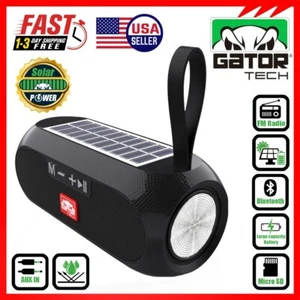 Solar Bluetooth Speaker Wireless Portable Power Stereo Bass USB SD FM Radio LOUD - Picture 1 of 23