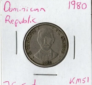 Moneda República Dominicana 25 Centavos 1980 KM51 - Imagen 1 de 2