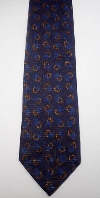 ERMENEGILDO ZEGNA BLUE & GOLD GEOMETRIC WOVEN 100% ITALIAN SILK & WOOL NECK TIE - Image 1 of 4