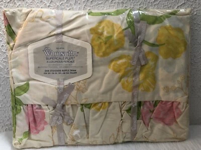 Vintage Floral Wamsutta Pillowcase Supercale Plus Standard Ruffle Sham NOS - Image 1 of 4