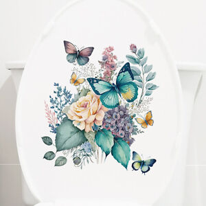 Autocollants de toilette aquarelle florale pivoine papillon autocollants muraux eau durable Sn