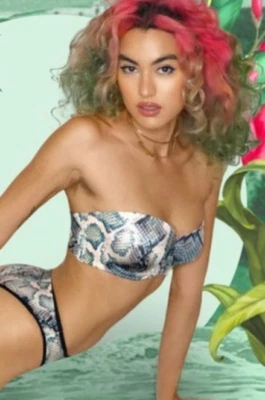 SUJETADOR SIN TIRANTES Savage X Fenty rosa verde piel de serpiente 34DD Foto 1 de 2