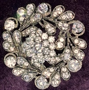 Kristall Strass Brosche Anstecknadel Anhänger Silber Bügel für Kette Vintage - Bild 1 von 3