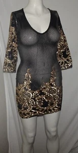 Auditions Sequins Stretch Dress Black & Gold Size Small Made In USA - Picture 1 of 15