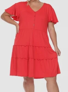White Mark Women's Red Short-Sleeve V-Neck Tiered Midi Dress Plus Size 3XL - Picture 1 of 2