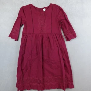 Gap Kids Embroidered Dress Eyelet Boho Peasant Burgundy Girls Size Large 10/11 - Picture 1 of 7