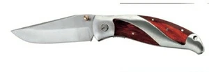 Coltello Pieghevole Ausonia Inox Legno Tascabile Caccia Pesca Outdoor Clip - Foto 1 di 4