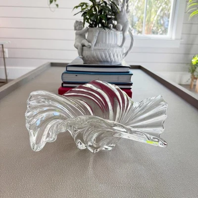 Винтажная центральная прозрачная стеклянная хрустальная чаша Crystal Wave Swirl - Изображение 1 из 4