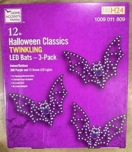 Home Accents Urlaub Halloween Klassiker funkelnde LED Fledermäuse 3er-Pack brandneu 10" - Bild 1 von 2
