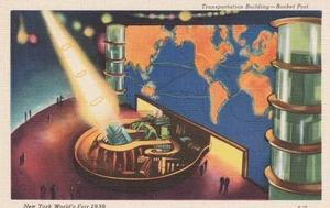 Vintage Postcard New York World's Fair 1939,  Transportation Bldg Rocket Port - Picture 1 of 2