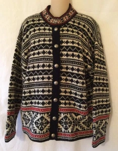 Vintage L. L. Bean Fair Isle Wool Blend Cardigan Sweater Size Medium  - Picture 1 of 4