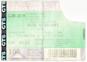 Vintage 1998 Rod Stewart Concert Ticket Stub Dortmund Germany - Picture 1 of 1