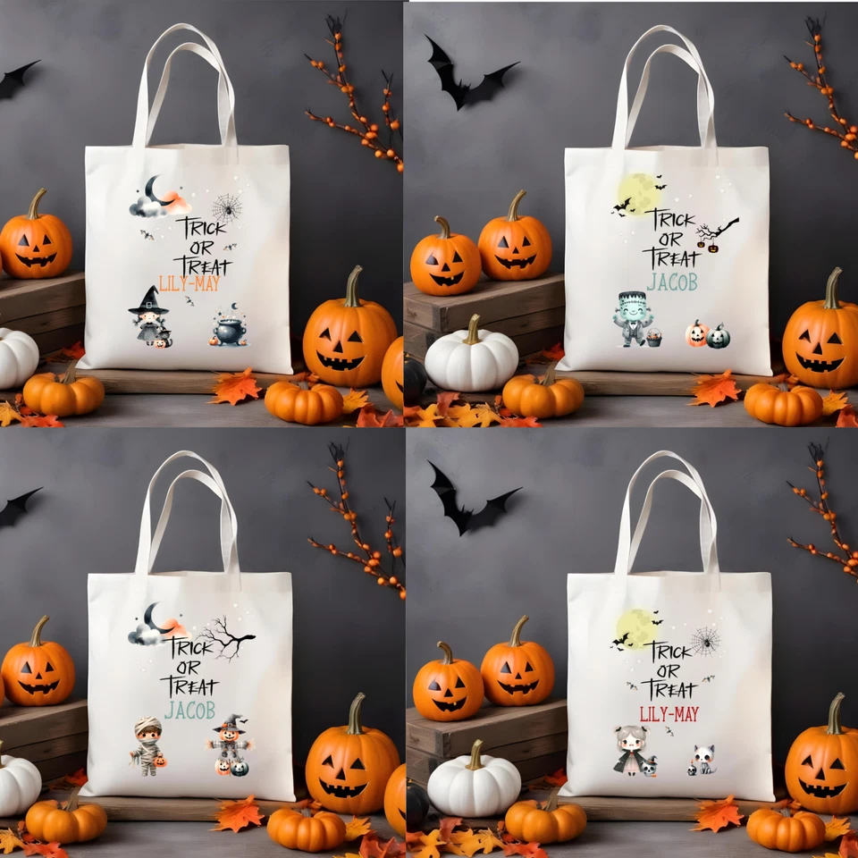 Bolso de Mano Personalizado Halloween Truco o Trato Regalo Niños Bruja Vampiro Foto 1 de 4