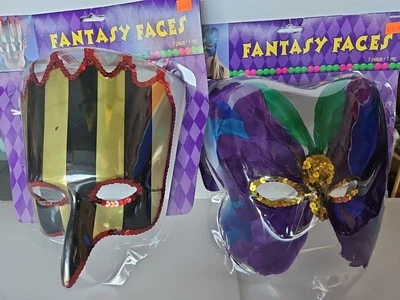 Máscaras Carnaval Mardi Gras Lote De 2 ¡Nuevas! Máscara portátil de caras de fantasía Amscan Foto 1 de 4