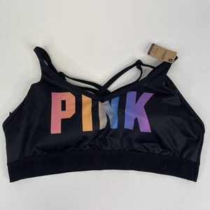 Victoria's Secret Pink Active Ultimate leicht gefütterter Sport BH Logo schwarz XL - Bild 1 von 6